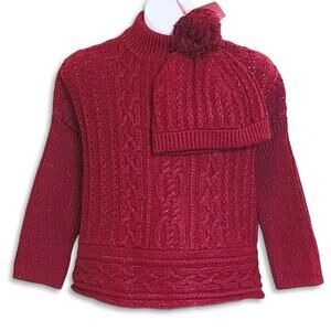 New LULURAIN Big Girl's Cable-Knit Boxy Sweater with PomPom Beanie Hat Set